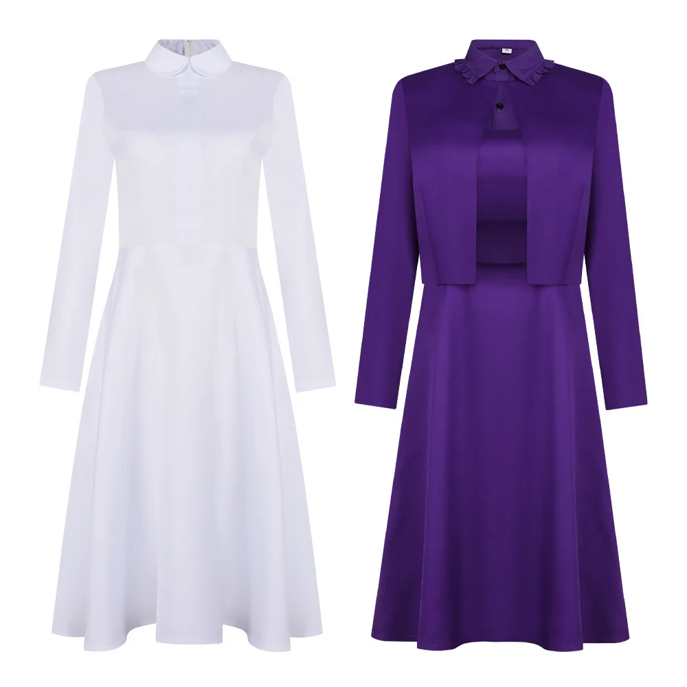 

The Testaments Agnes Cosplay Costume White Purple Academy Uniform Dress with Headband Adult Women Halloween Comic Con Outfit