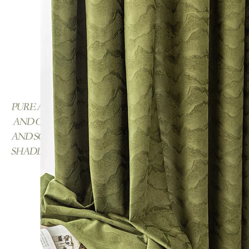 American Retro Olive Green Velvet Curtains For Luxury Retro Living Room, Bedroom, Balcony，High-End Fabric Blackout Curtains