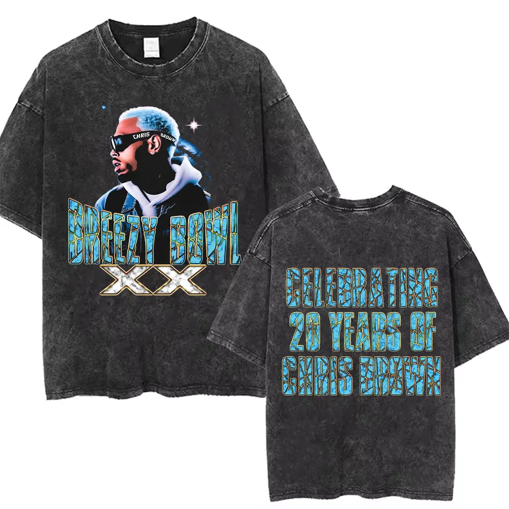 

Chris Brown Breezy Bowl XX 2025 Tour Washed T Shirt Men Fashion Hip Hop Oversized T Shirts High Quality Cotton Vintage T-shirts