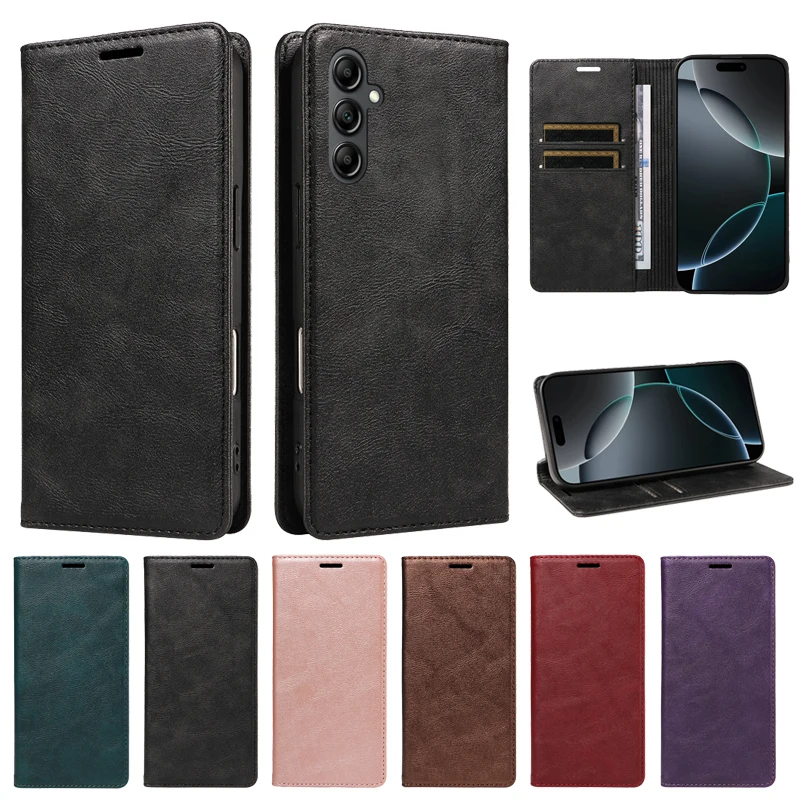 Case Wallet Flip Cover For Samsung Galaxy A14 A24 4G A04 A04S A34 A54 5G Double folding Process+Anti-theft Brush+Magnetic Cases