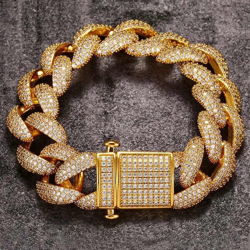 Hiphop Iced Out Zircon Cuban Chain Bracelet 4 Rows for Men 18K Gold Plated Miami Bling Cubic Zirconia Link Bracelets Bangle