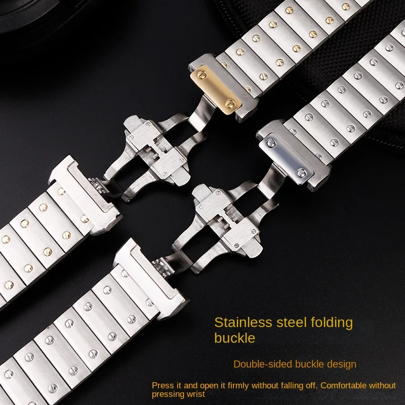 High quality Accessories For Cartier Santos 100 Solid Rivet Watch Strap 23mm WSSA0009 stainless steel watchband butterfly buckle