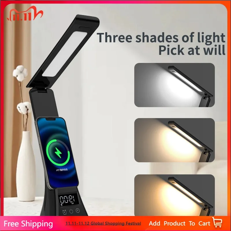 

Multifunction LED Folding Desk Lamp with Wireless Charging Dimmable Desktop Eye Protection Reading Study Office Bedside Lamp