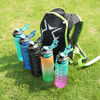 1000ML Sports Water Bottle Gradient Color Motivational Bottle with Time Marker Leak-proof Cup Gym Outdoor Camping Drinkware