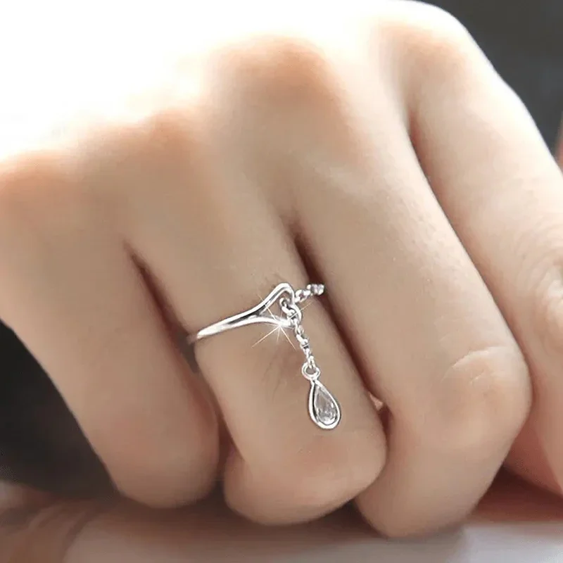 

CAOSHI Fashion Tassel Design Opening Rings for Women Bright Zirconia Jewelry for Teen Girls Chic Adjustable Finger Accessories