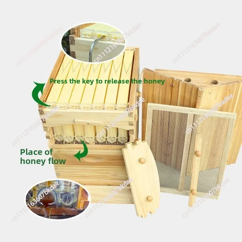 Self‑Flowing Bee Hive Automatic Complete Wooden Beekeeping Kit, Honey Harvest Box Equipment For Backyard Apiary Hobby Beekeeper