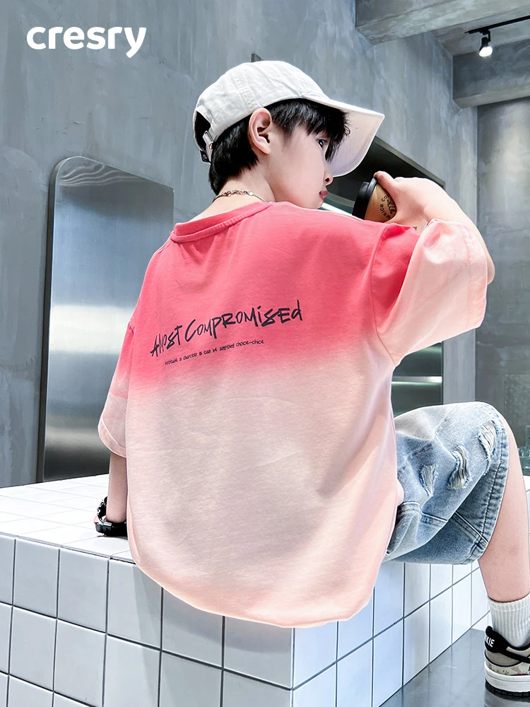 cresry-t-shirt-d'ete-a-manches-courtes-pour-enfants-degrade-en-coton-fin-style-coreen-ensemble-haut-et-bas-a-la-mode-pour-garcons