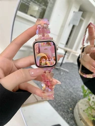 Kawaii Pink Butterfly Resin Band For Apple Watch Band 41MM 45MM 40mm 38mm New Design Girl Strap For iwatch Series 7 6 Se 5 4 3 2