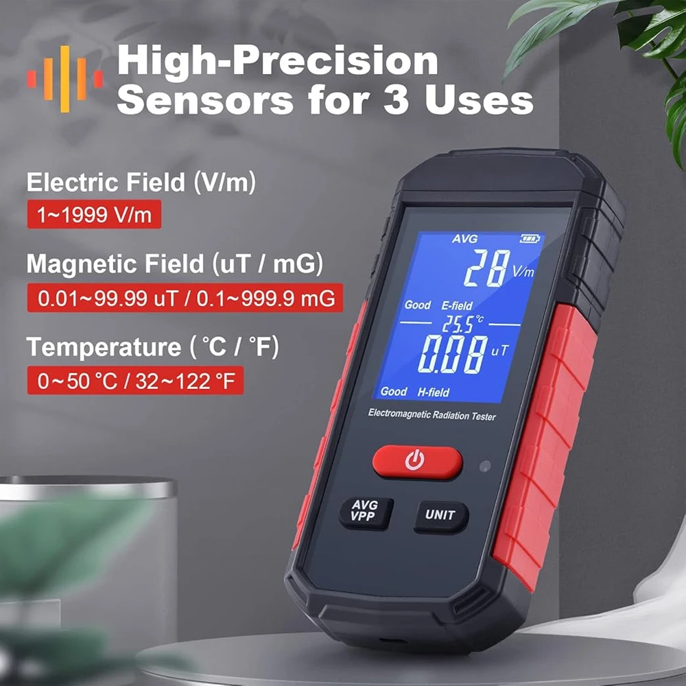 

Handheld Portable Electromagnetic Radiation Detector, Electric & Magnetic Field Temperature Measurement, For Home EMF Inspection