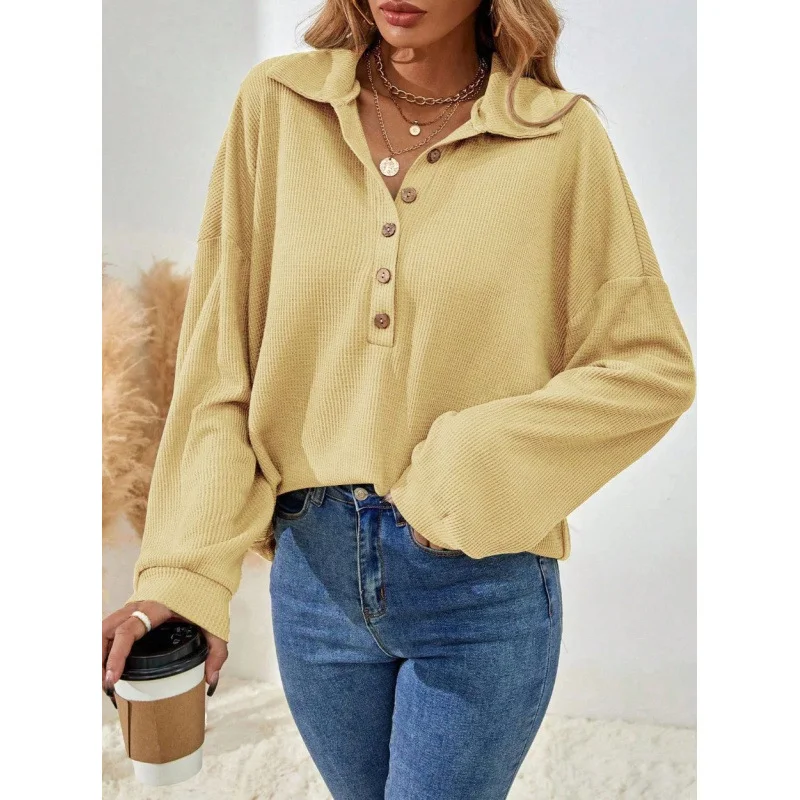 เสื้อเชิ้ตผู้หญิงลำลอง แขนยาว ปกเสื้อแบบปกเชิ้ต สีพื้น เรียบหรู ทันสมัย สไตล์ใหม่ ฤดูใบไม้ร่วง-ฤดูหนาว ปี 2025