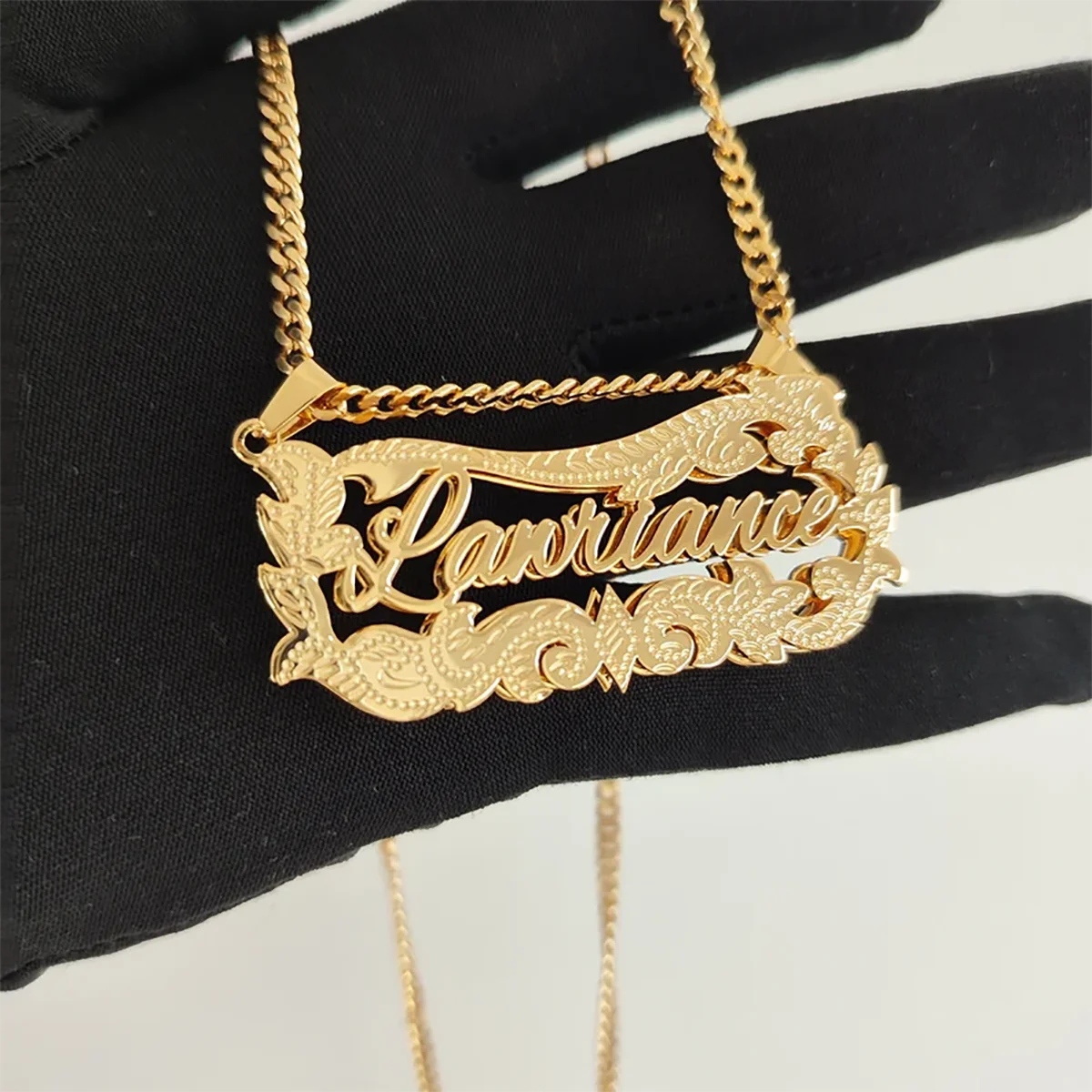 DHQH Anti Fading 3D Name Necklace Personalized Customization 18K Gold Double Inscription Brand Necklace Stainless Steel Jewelry