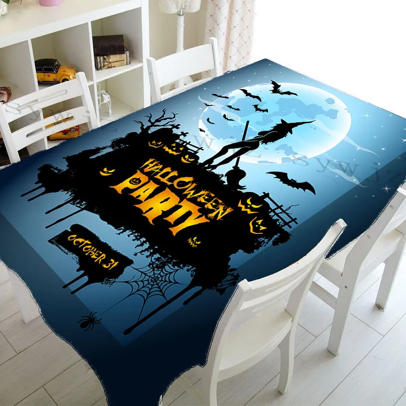 Halloween Rectangle Table Cloth, Halloween Castle Ghost Washable Ron Tablecloth for Family Dinner Party Outdoor Picnic Mats