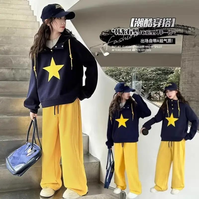 

Girls' Loose Cartoon Straight Leg Casual Pants Sweatshirt Autumn Outfit Kawaii Coat Set Fashion 2-piece Children's Clothing Girl