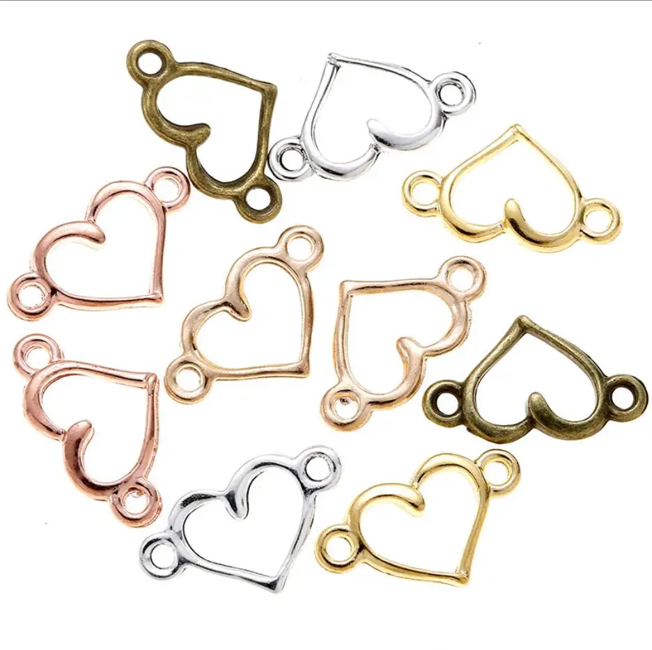 100pcs 14.5x8mm 5 Colors Hollow Heart Charms Pendant connector For Jewelry Making DIY Jewelry Findings F0020