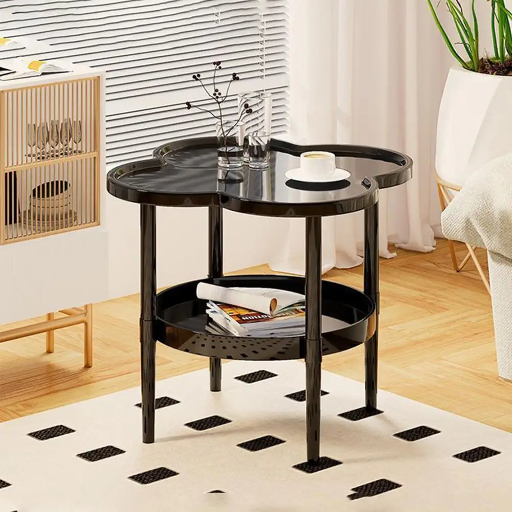 2-tier Coffee Table Decorative Side Table 2-tier Flower Shaped Side Table with Open Storage Shelf Multifunctional for Room