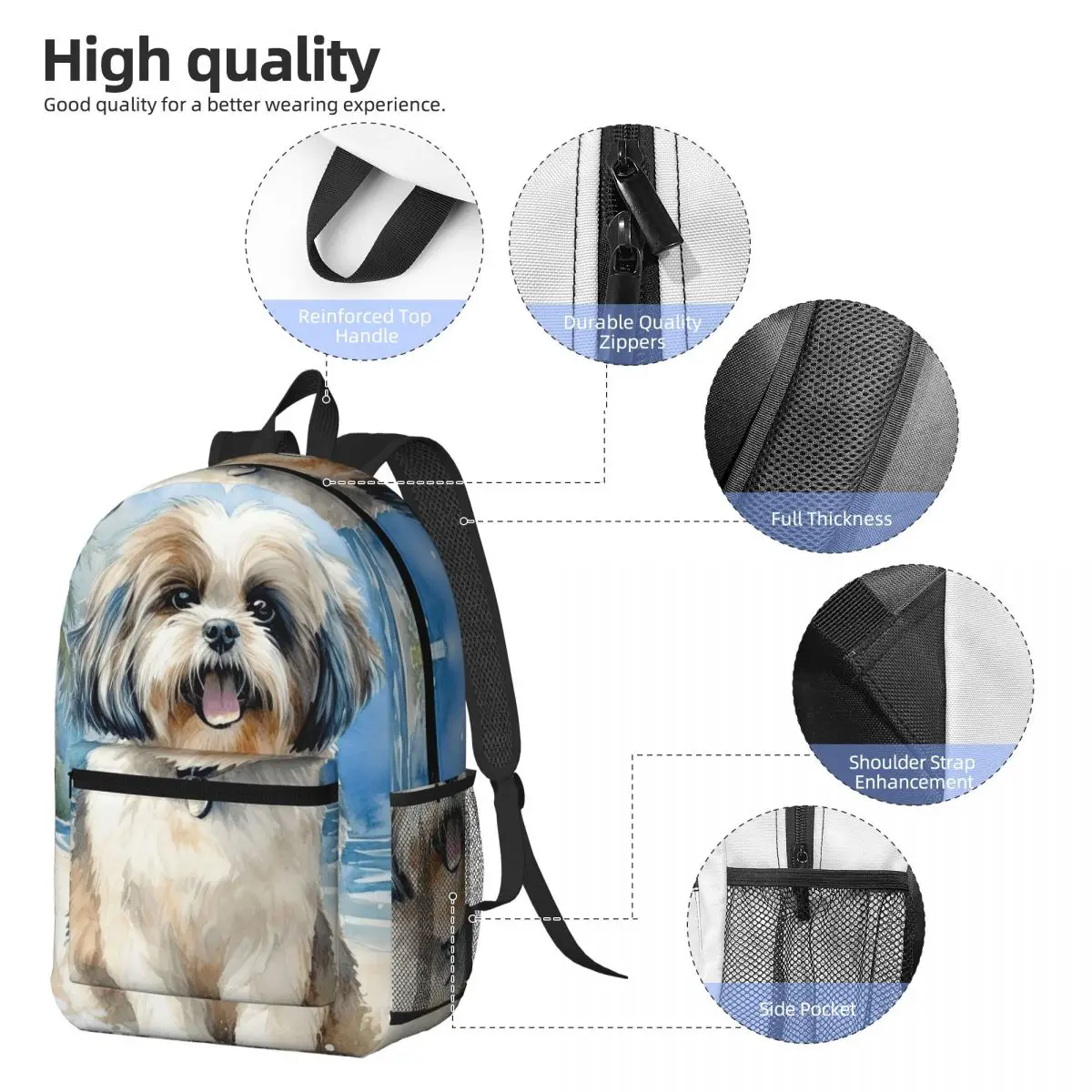 Shih Tzu On The Beach Backpack Daypack Large Capacity Children BookBag School Bag Shoulder Bags for Men Women
