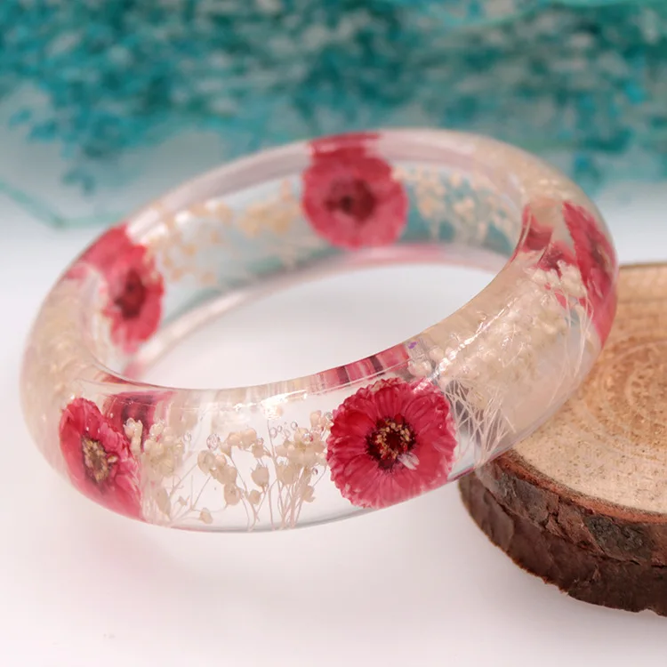 1Pcs New Charm Epoxy Resin Dried Flower Bracelet Fashion Classic Artificial Epoxy Natural Real Flower Bracelet For Women Jewelry