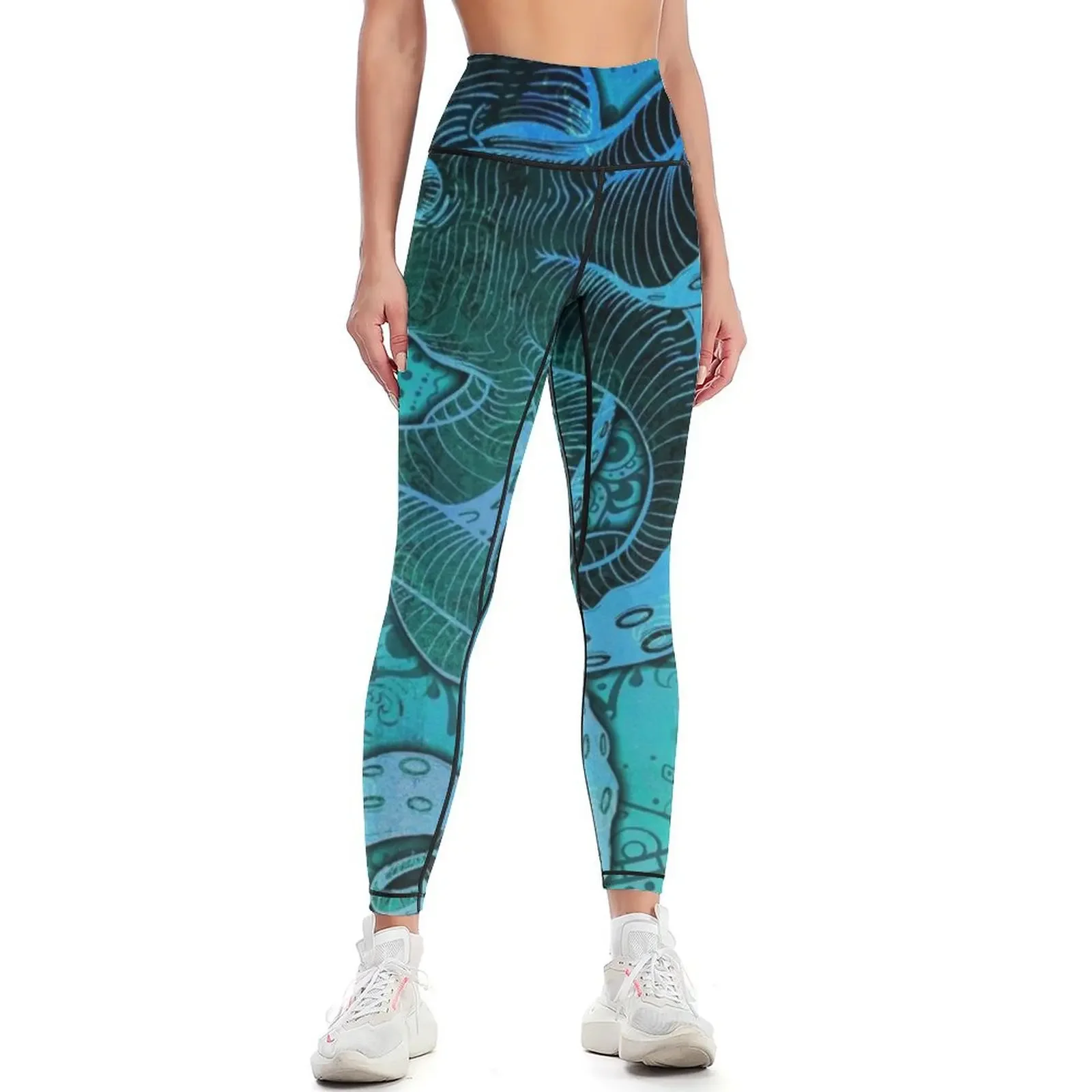 

Octopus on Damask - Green/Blue edition Leggings Women's fitness Fitness clothing harem pants Women's tights Womens Leggings