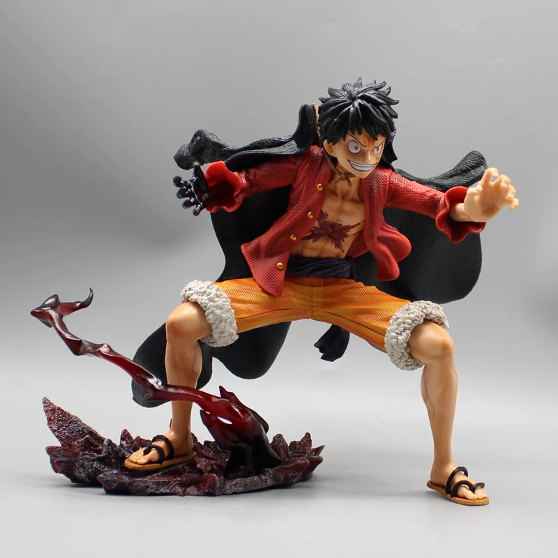 One Piece GK Luffy 18cm Anime Handmade Mighty Ghost Island Flowing Sakura Squatting YR Desktop Model Ornament Gift