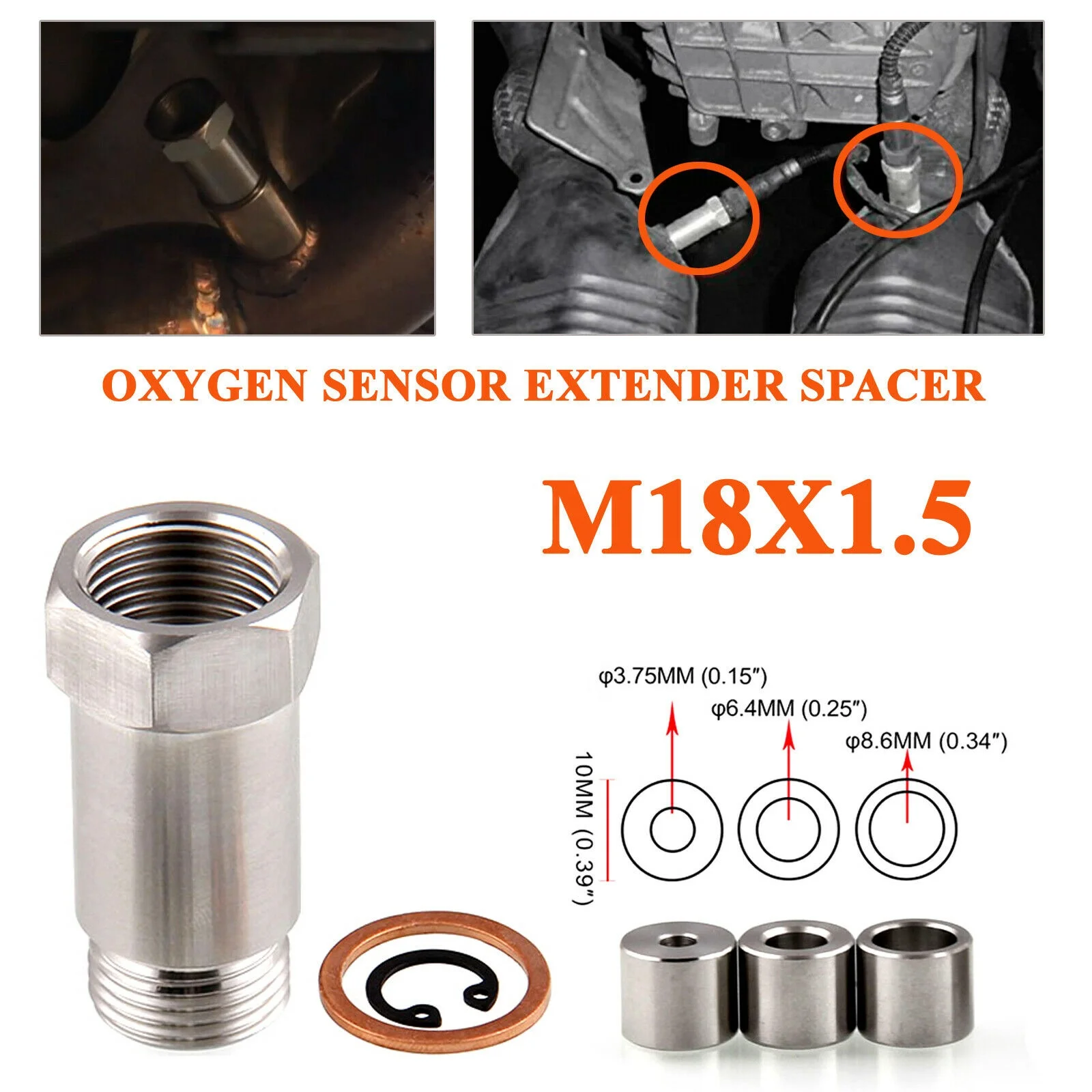 Adjustable rear O2 Oxygen Sensor Adapter Extension spacer for Exhaust catalytic converter rear sensor Check engine light Fix