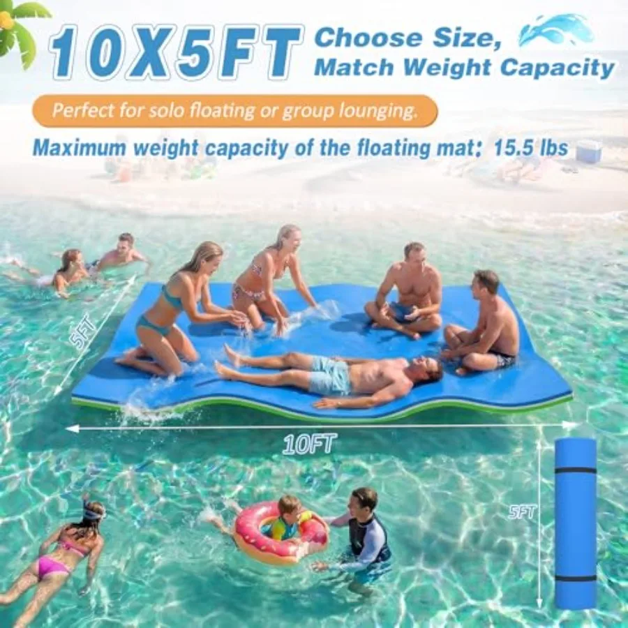 Lake and pool floating mat for water recreation XPE foam teal 3-layer tear-resistant construction