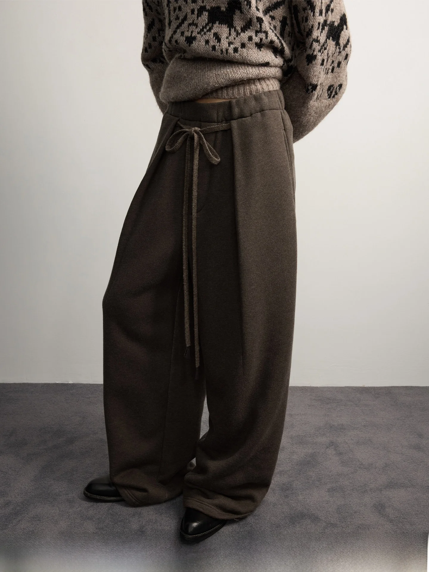 

Loose Fit Wool Blend Sweatpants Elastic Waist Dstring Design Long Pants Autumn Winter Women's Faion Wide Leg Trousers