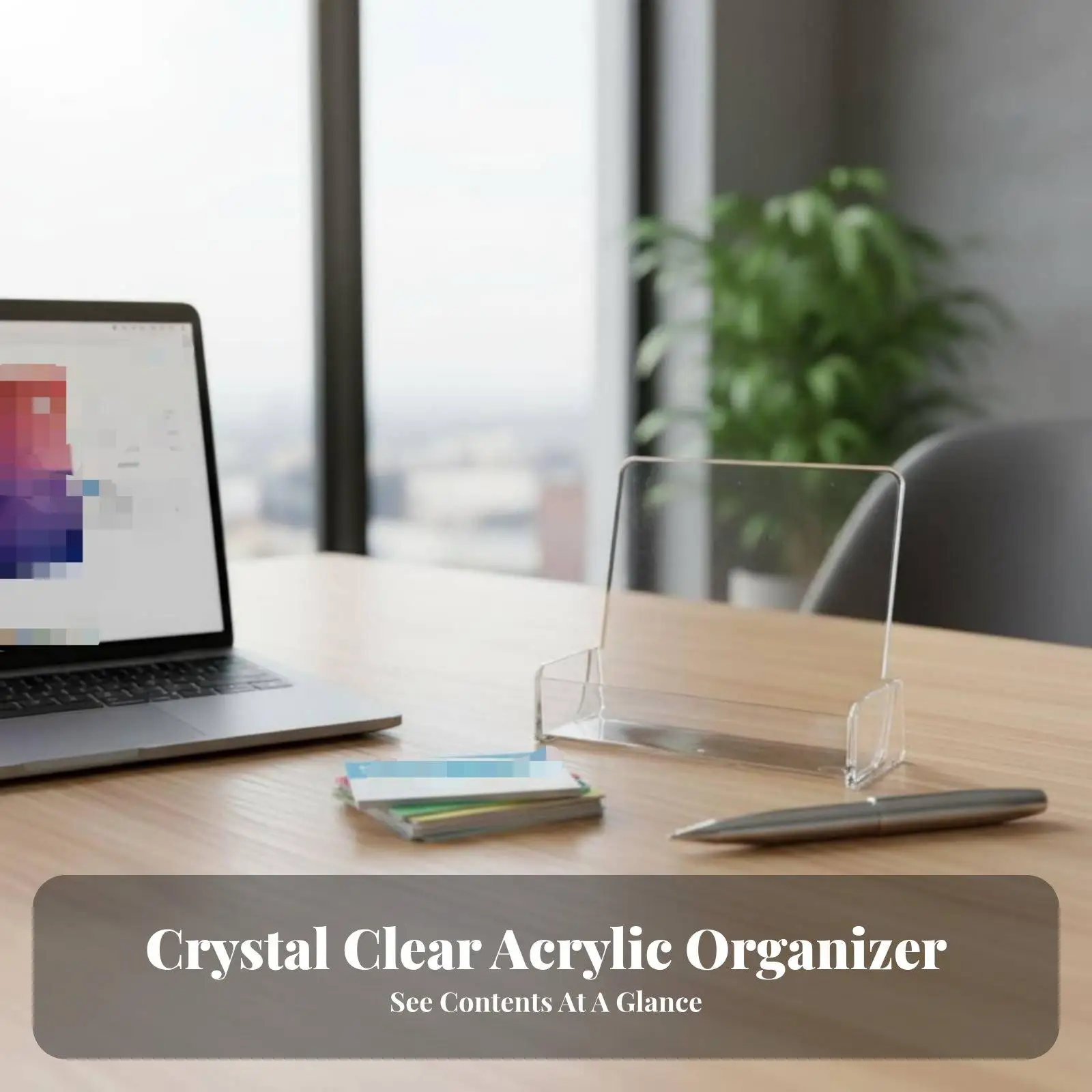 Desk Acrylic Card Holder for Business Cards with Stable Base and Clear Finish