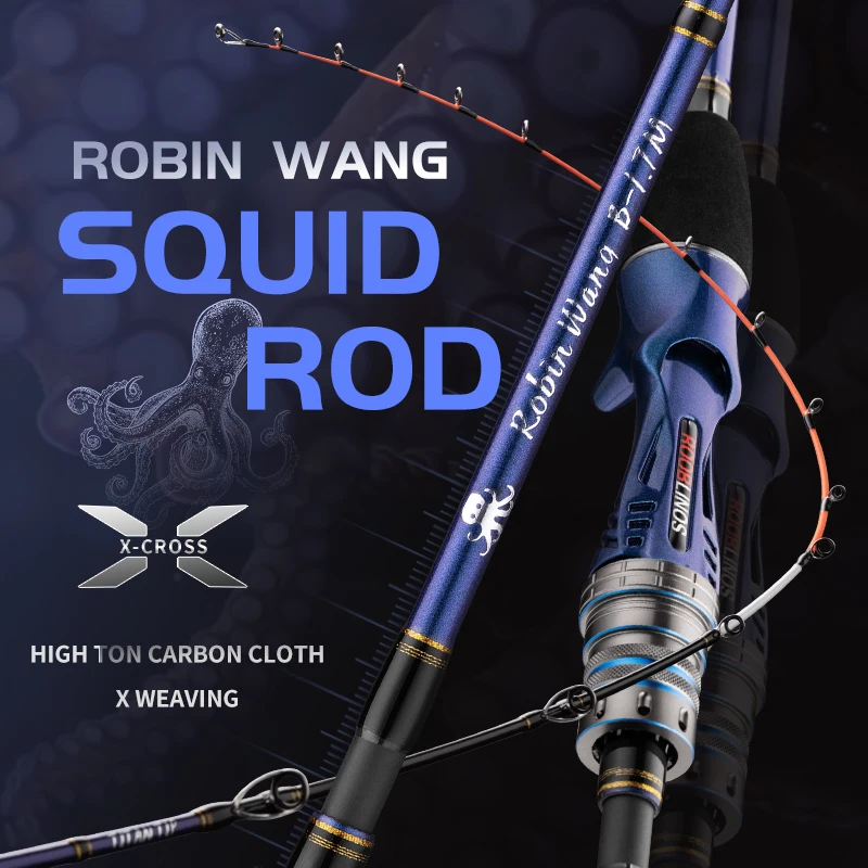 ROOBLINOS-Carbon Fiber Fishing Rod, Robin Wang Squid Rod, X-Cross 33T, 44cm Titanium Alloy Tip, 1.7m Casting Rod