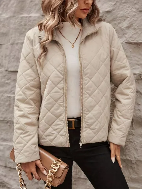 

Elegant Oversized Women's Warm Outerwear Pure Color Long Sleeve Notch Collar Diamond Stitching Trendy Autumn Winter Coat