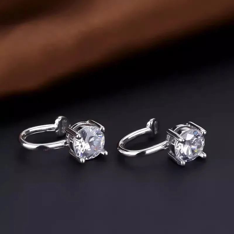 

925 Sterling Silver Geometric Zircon Ear clip Earrings For Women Trendy Earring Jewelry Prevent Allergy Party Accessories Gift