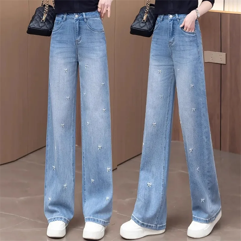 

Summer Women Large Size 4XL Wide Leg Jeans Pantalons Retro Ladies Cowboy Straight Pants 2025 Femme New High Waist Denim Trousers
