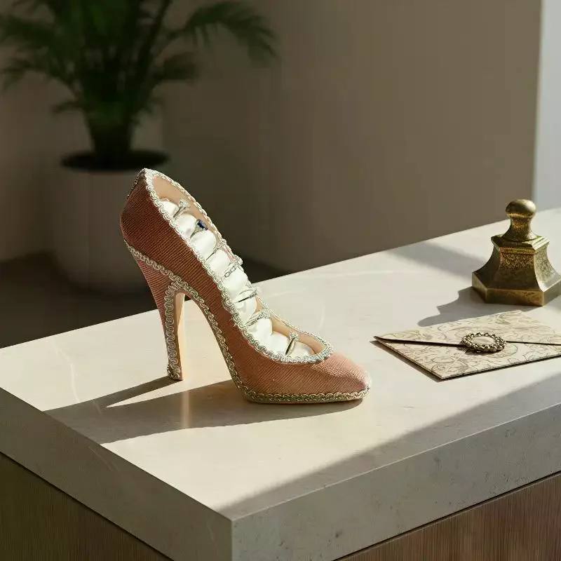 Elegant High Heel Shaped Velvet Ring Holder Decorative Jewelry Stand Practical Wedding Gift for Bridesmaid