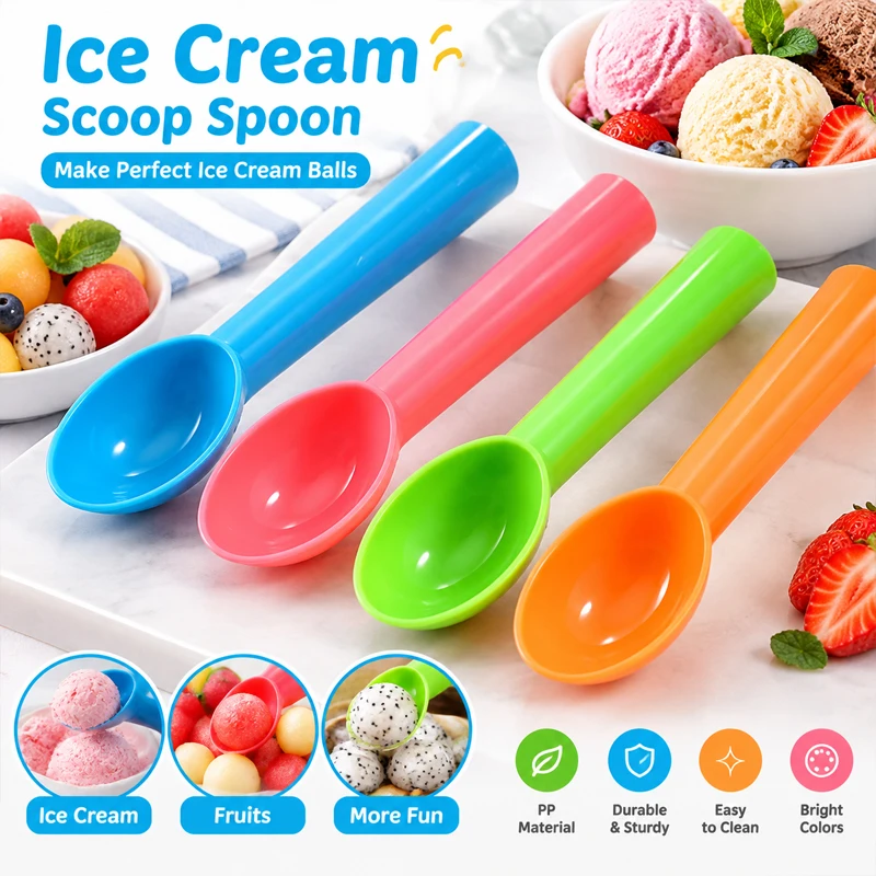 Plastic Ice Cream Scoop Fruit Digger Sorbet Spoon Nonstick Fruit Watermelon Baller Scoop for Kitchen Dessert Yogurt Cookie Spoon