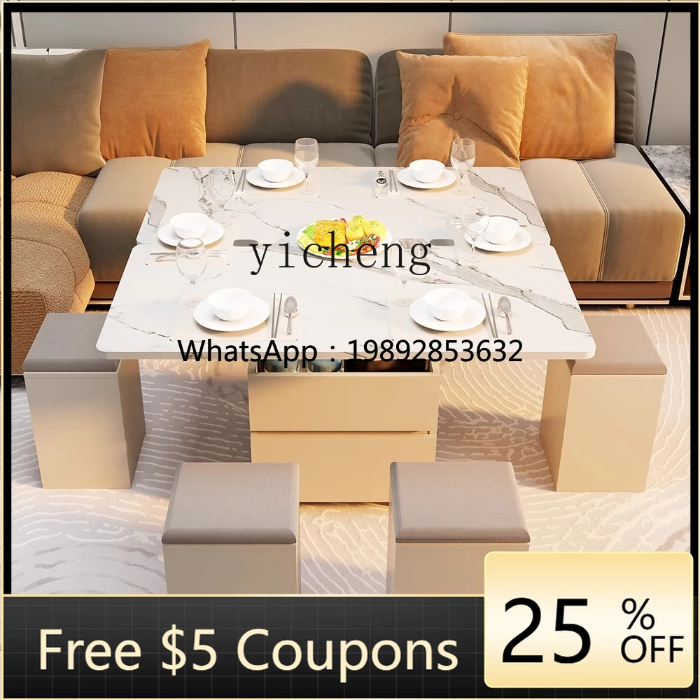 

AB solid wood lifting coffee table with stool dual-purpose guest restaurant multi-functional folding dining table