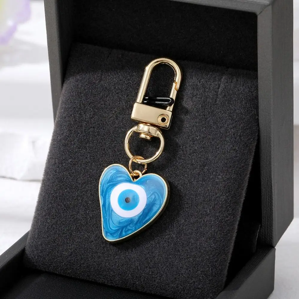 Enamel Turkish Heart Evil Eye Keychain Pendant Blue Eye Turkish Heart Blue Eye Pendant Gold-color Ring 4 Colors