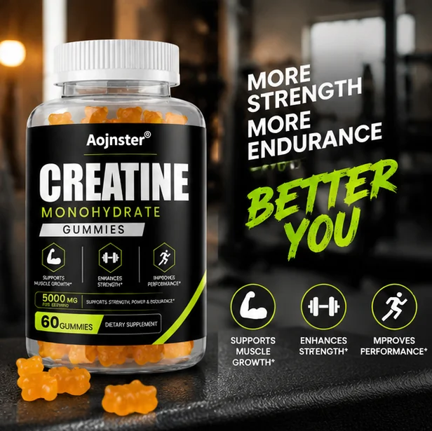5000mg Creatine Monohydrate Chew Gummies for Gym, Help Boost Workout Power and Athletic Performance, 60 Gummies