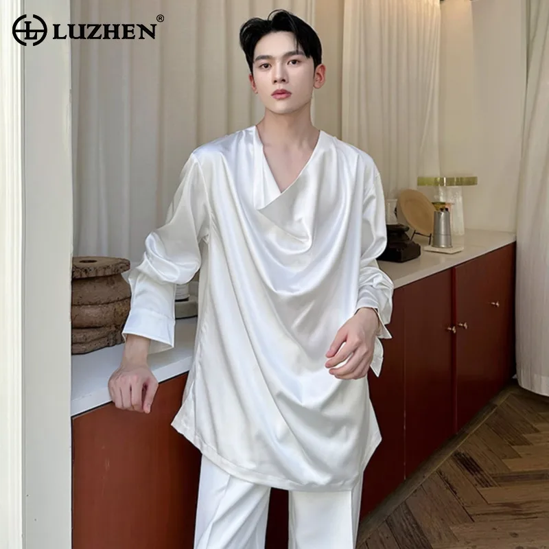 

LUZHEN Elegant Temperament Satin High Quality Long Sleeve Shirts 2025 New Solid Color Fashion Loose Men's Clothes Korean JY3615