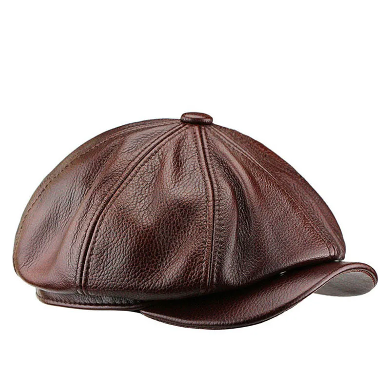 Winter Autumn Genuine Leather Gentry Cap For Men British Style Artist Cap Outdoor Street Fashion Women Hat Leisure Beret Caps