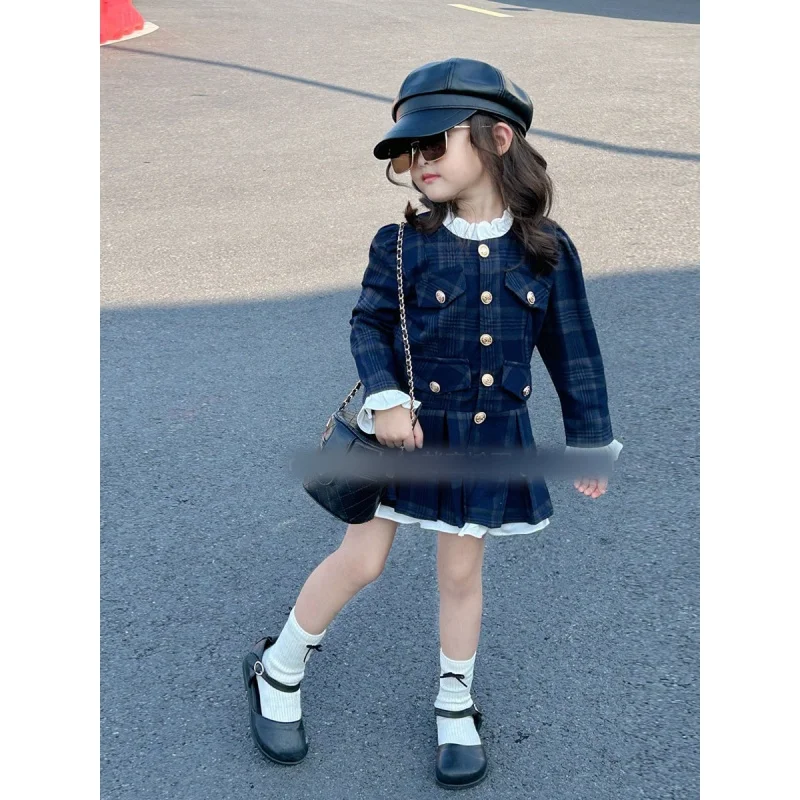 

Girls' Dress Spring New Plaid Dress Long Sleeve Pleated Skirt Children One Piece Dropshipping