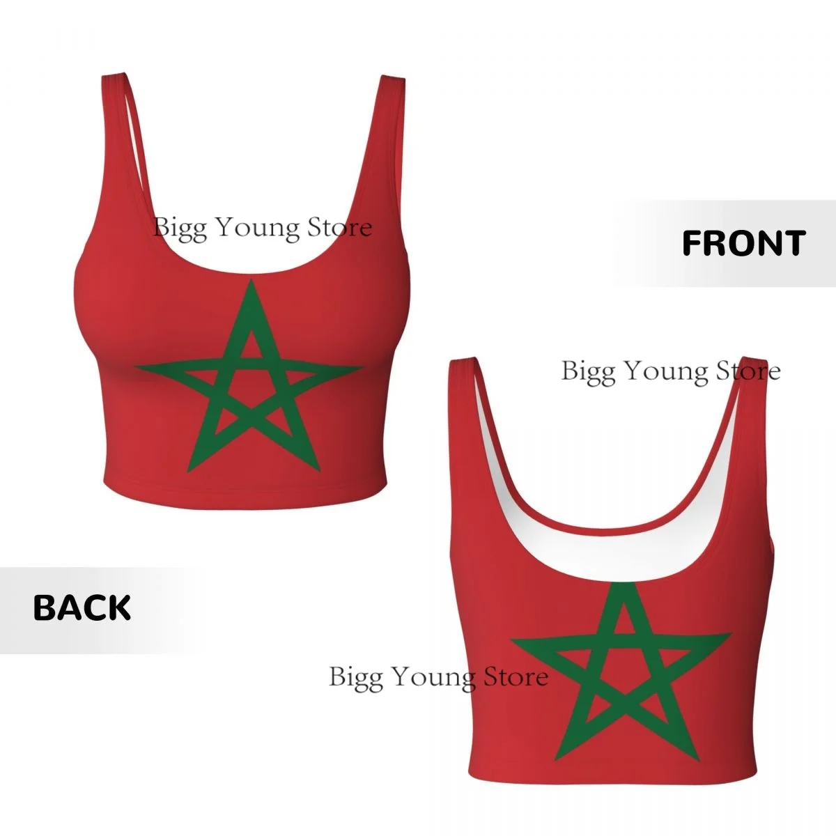 Yoga Vest Women Gym Sports Crop Tops Morocco Flag Streetwear Workout Breathable Tank Top Female