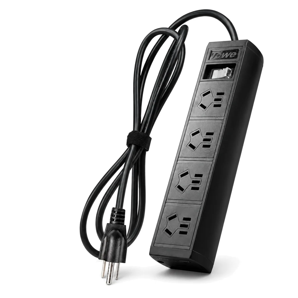 TOWE US Plug Travel Power Strip 4 Outlets Aluminum Alloy Master Switch NEMA 5-15 USA Canada Mexico Thailand
