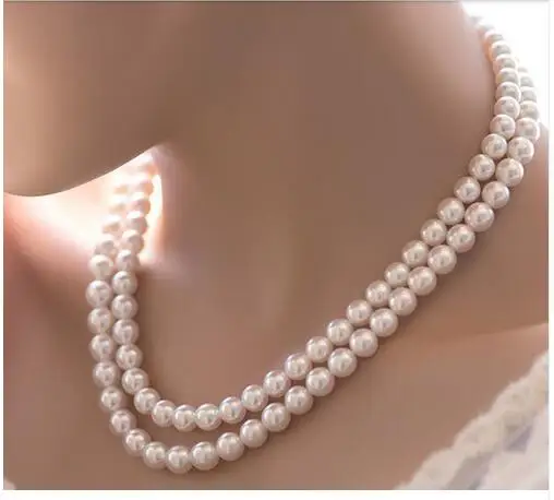 

Double Strands 8-9mm South Sea round White Pearl Necklace18"19"925s kkk