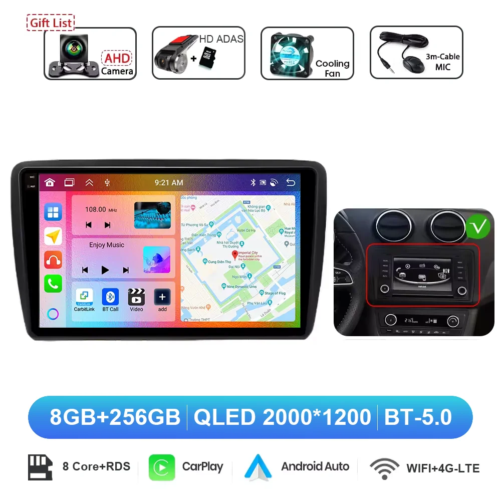 Android 15 Voor SEAT Ibiza 2016-2017 Autoradio Multimedia Video Player GPS Stereo CarPlay 4G Navigatie v BT QLED DPS Head Unit