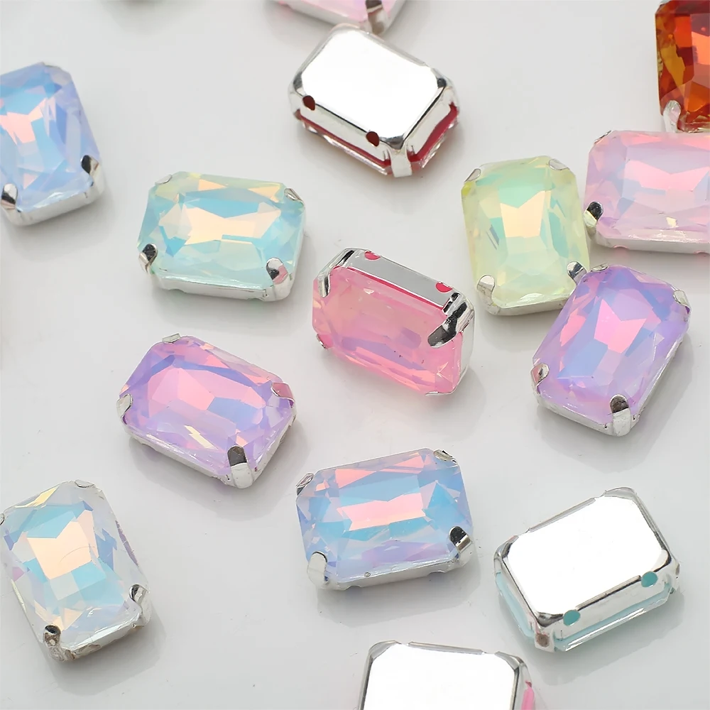 10 x 14 mm, 10 Stück, rechteckiges Glas, handgenähter Bohrer, Gold- und Silberboden, Mokka-Farbe, Diamant, DIY-Schmuck, Schuhzubehör