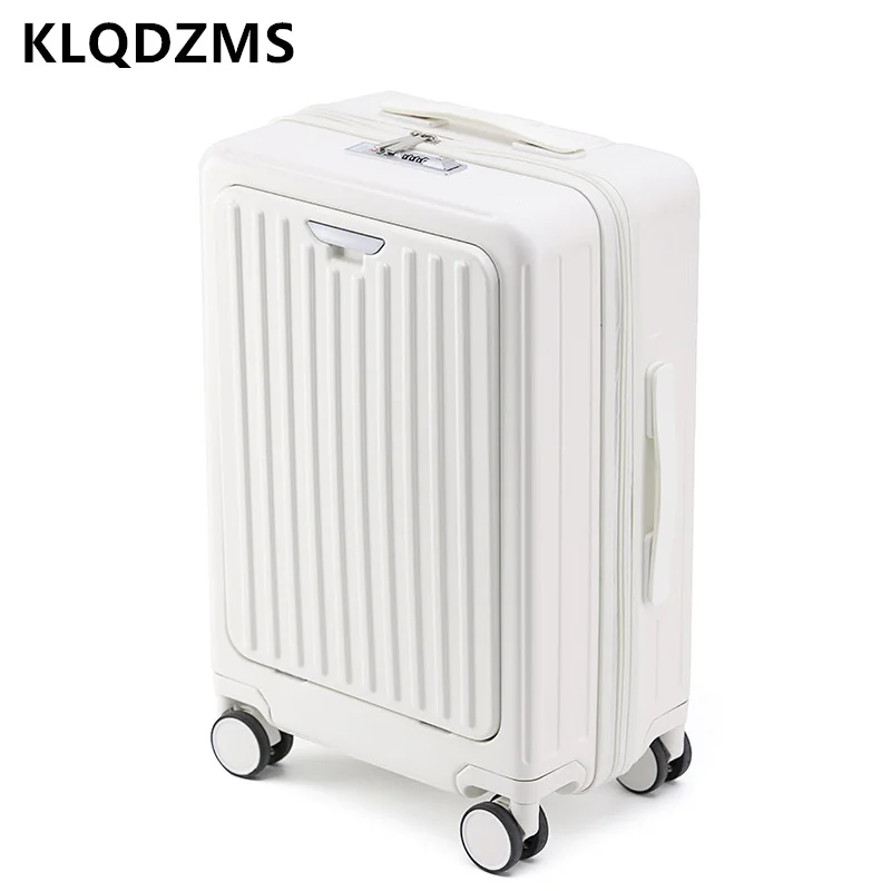 KLQDZMS 20"22"24"26 Inch Laptop Luggage Front Opening Boarding Case USB Charging Trolley Case PC with Wheels Rolling Suitcase