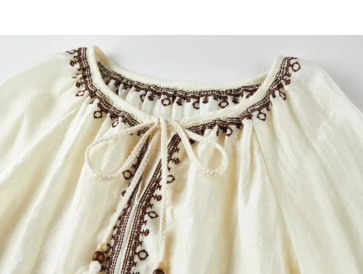 SENTUBILA Damen-Boho-Zweiteiler, Vintage-Stickerei, Quasten, loser Schnitt, Bluse mit elastischem Bund, A-Linien-Midirock, 162ZK5392 – Detail 28
