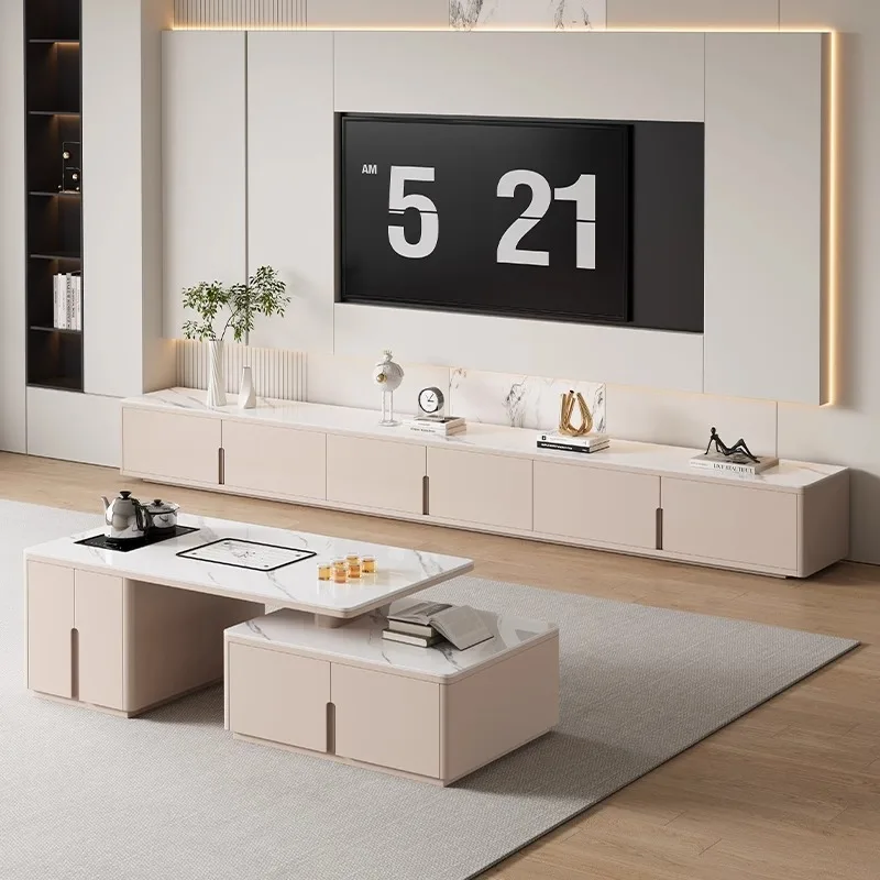 

Set Black For Room Living Room Extendable Furniture Design*Modern Style Luxury Wooden Marble Tv Cabinet And Square Coffee Table