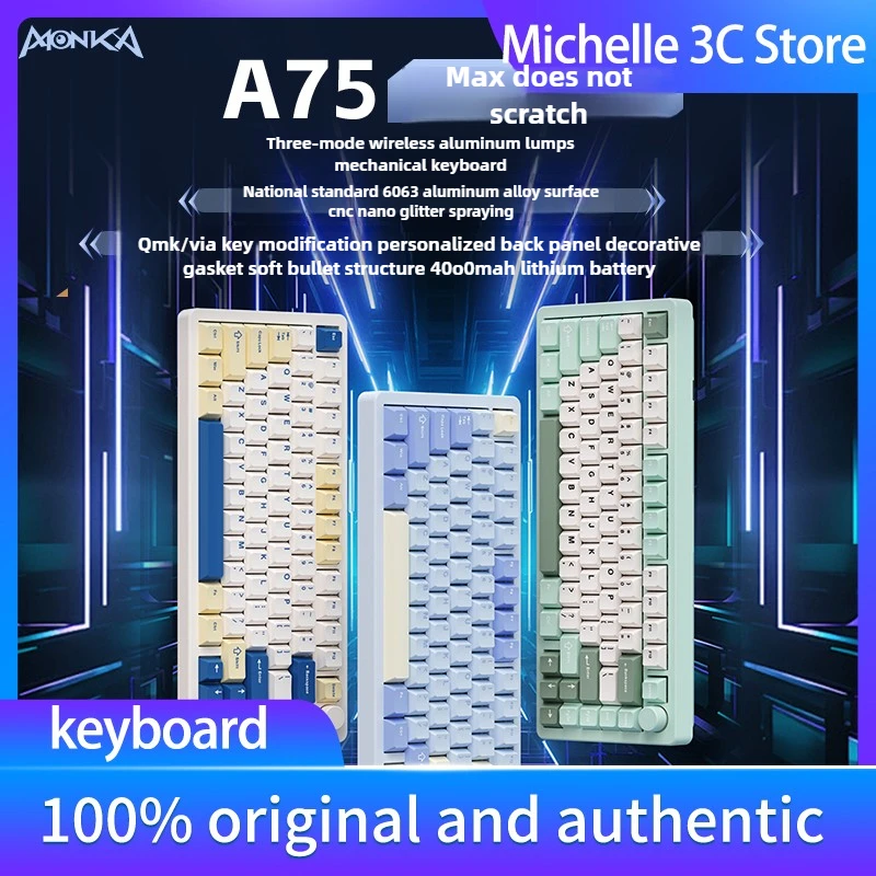 

A75MAXThree-mode Wireless Metal Aluminum Lump Custom Hot-swappable 75 with E-sports Game Office Mechanical KeyboardCustomization