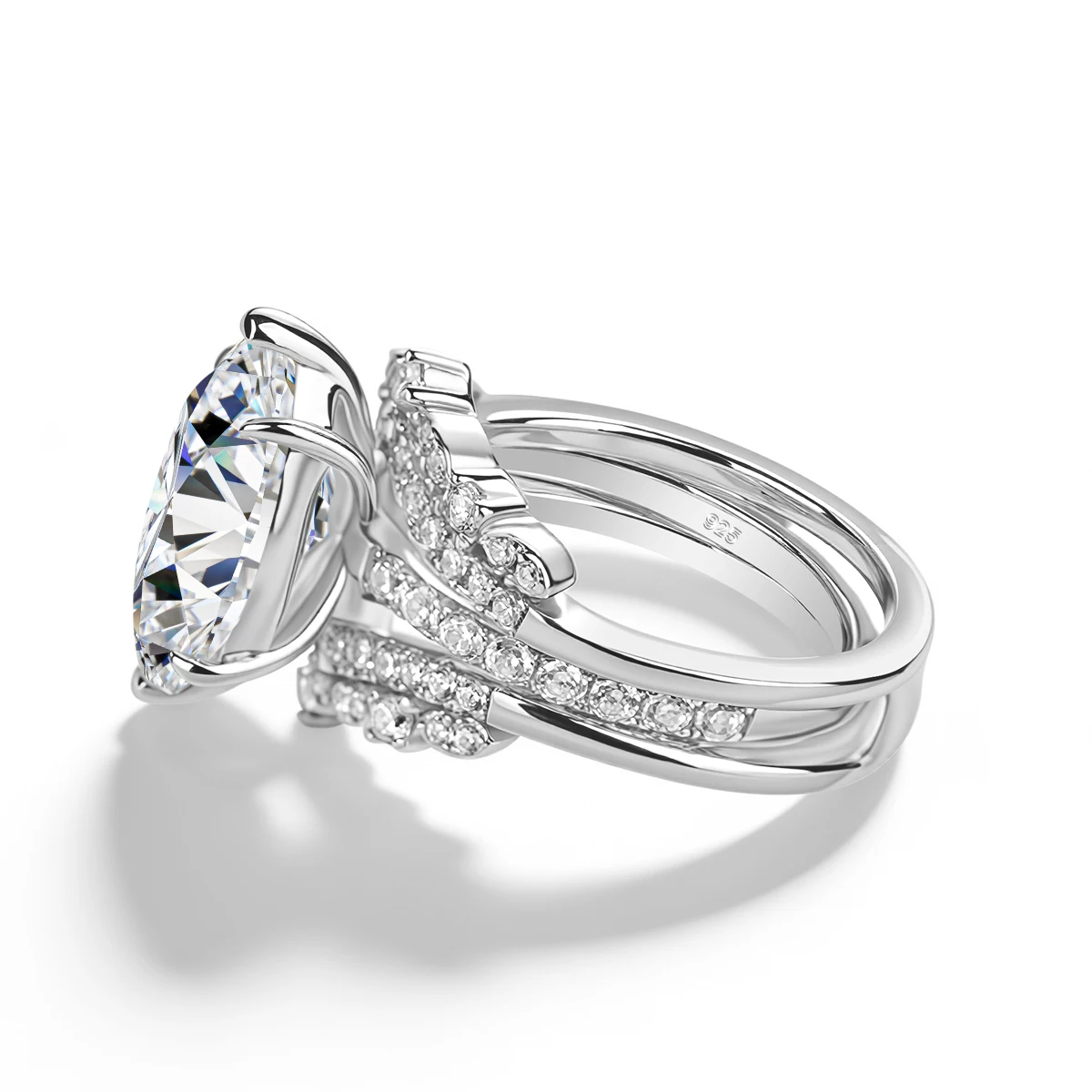 Halo-Verlobungsring-Set für Damen, 925 Sterling Silber, Marquise-Schliff Moissanit, Ehering, Brautschmuck – Detail 2