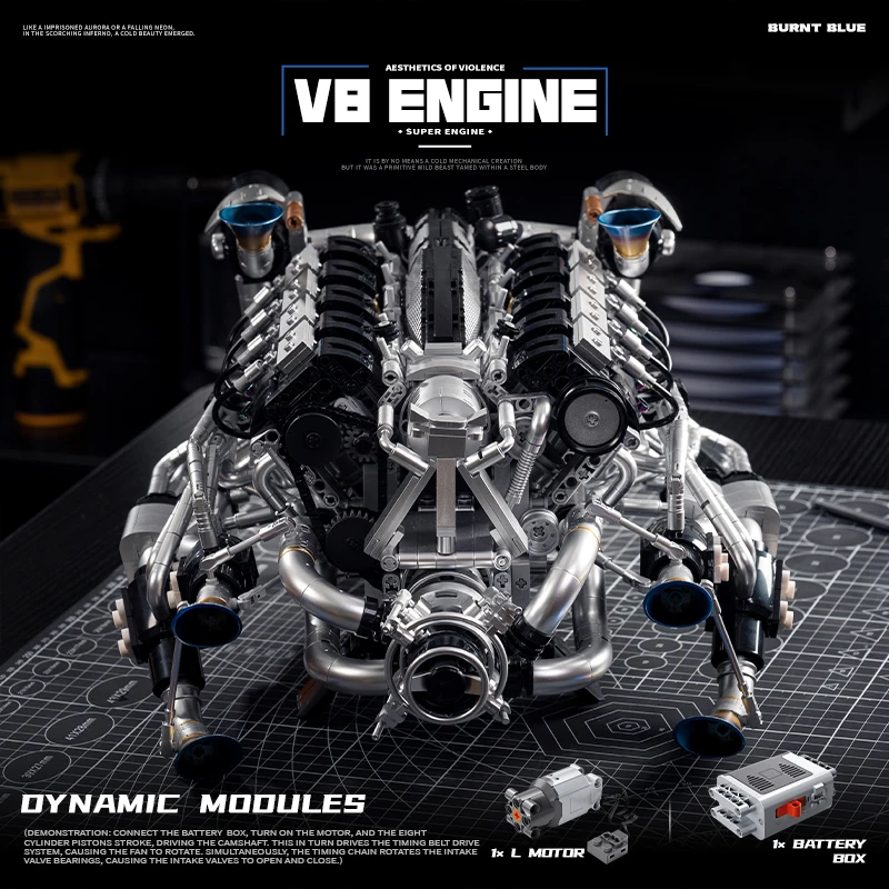 Visible Batmobile V8 Internal Combustion Ohc Engine Silver Gradient 2773 Pieces